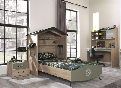 Bettrahmen Kindermöbel Set Kinderzimmer Garnitur Bett Grün 4tlg Holz